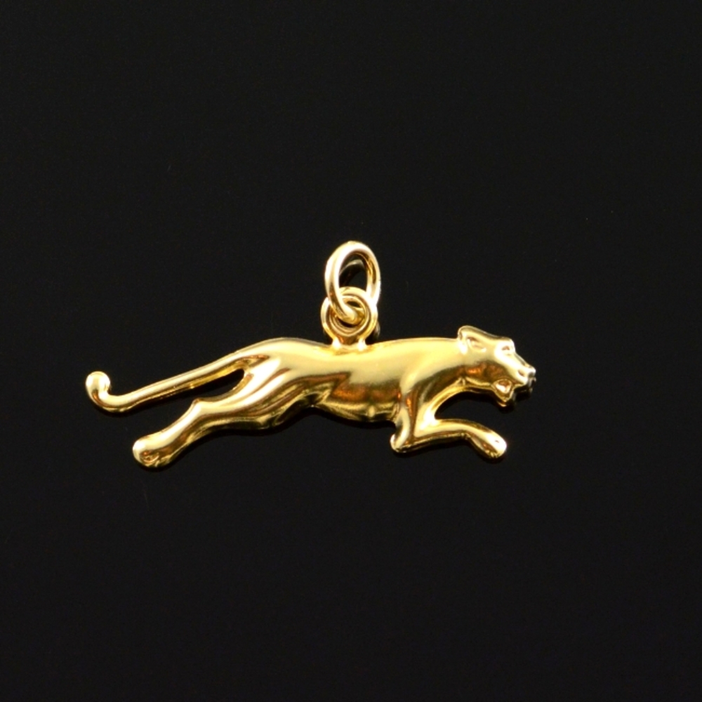 14K 0.9g 3D Puffy Panther Jaguar Running Yellow Gold Charm/Pendant